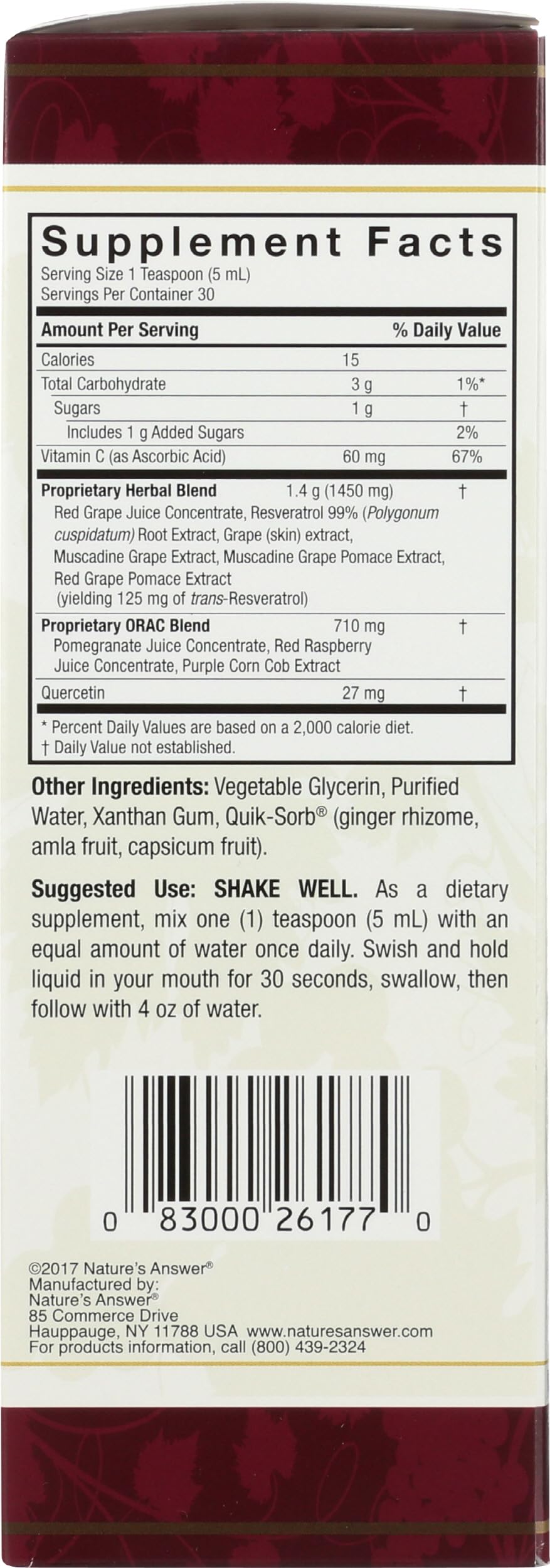 Nature's Answer Resveratrol Liquid Supplement 263g on a wooden table