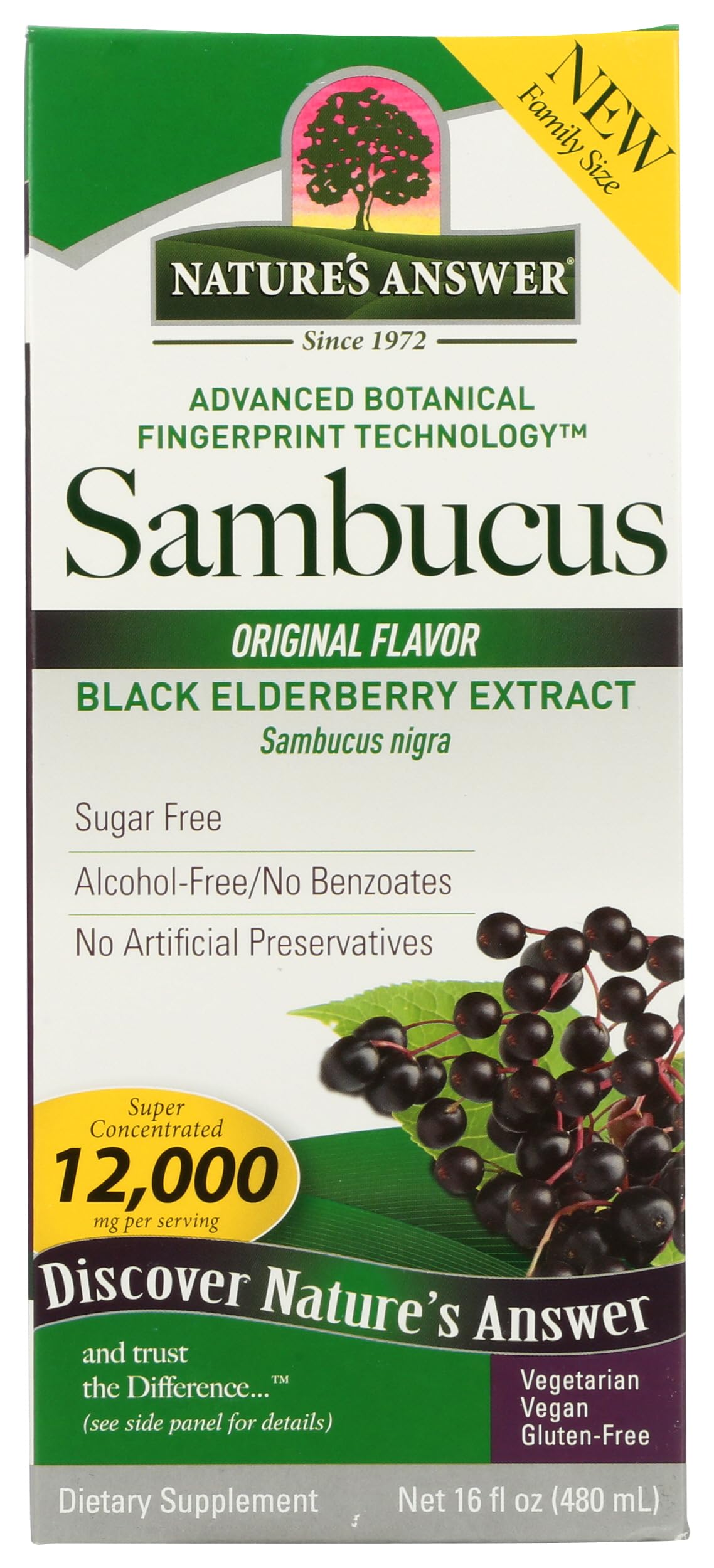 Nature's Answer Sambucus Elderberry Extract Syrup 16oz front view
