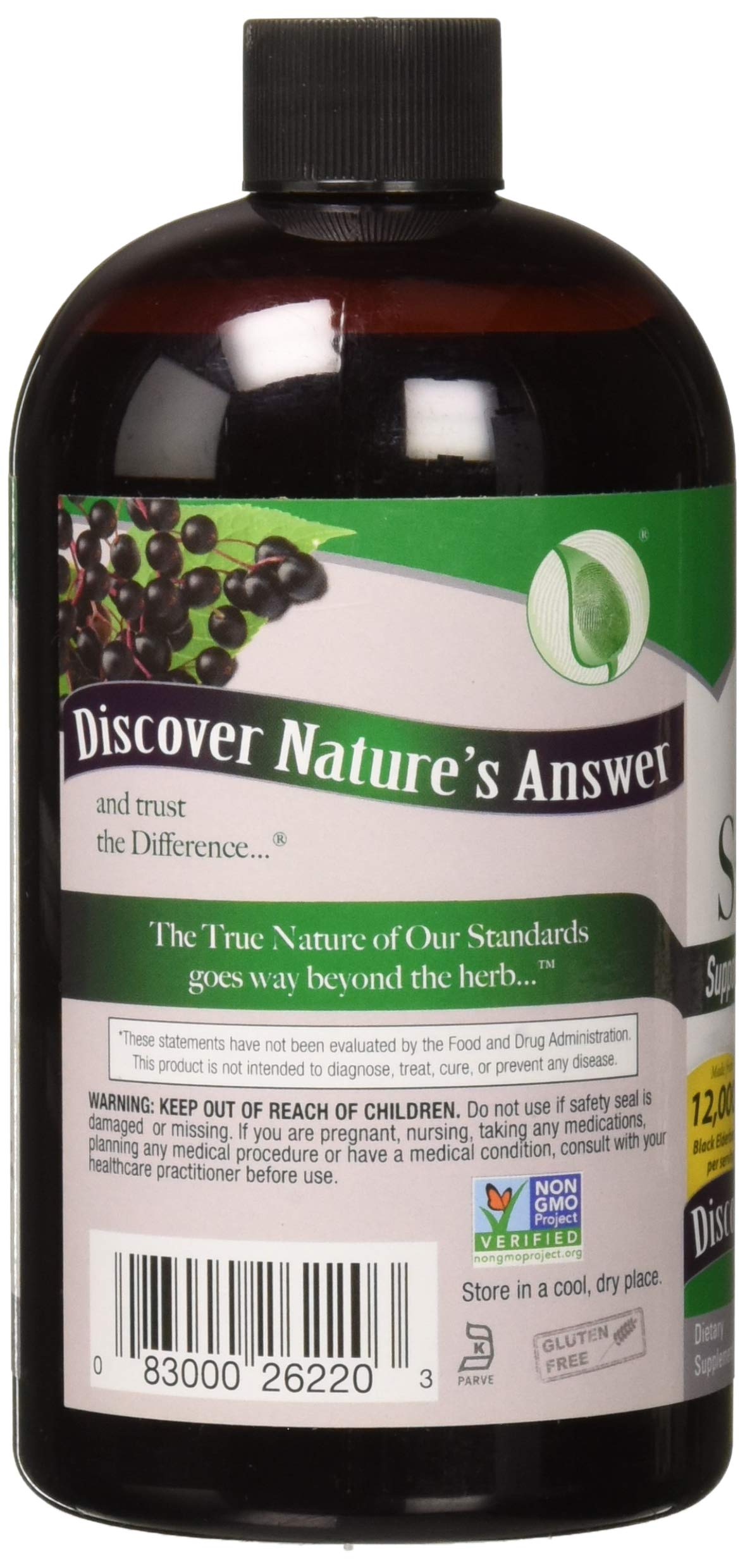Nature's Answer Sambucus Elderberry Extract Syrup 16oz pouring into a spoon