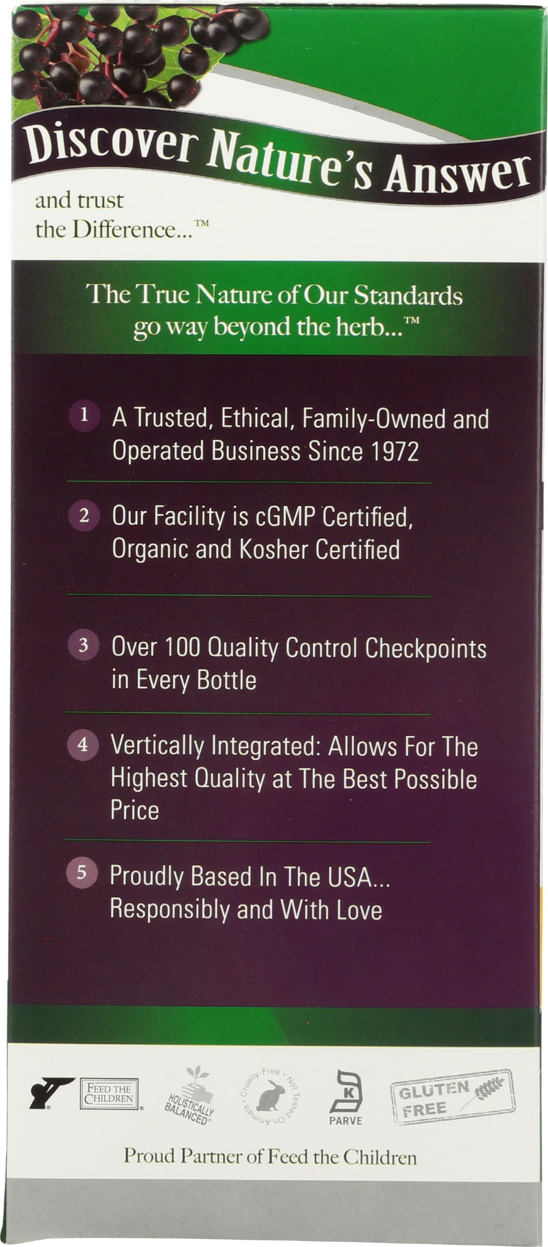Nature's Answer Sambucus Elderberry Extract Syrup 16oz with a glass
