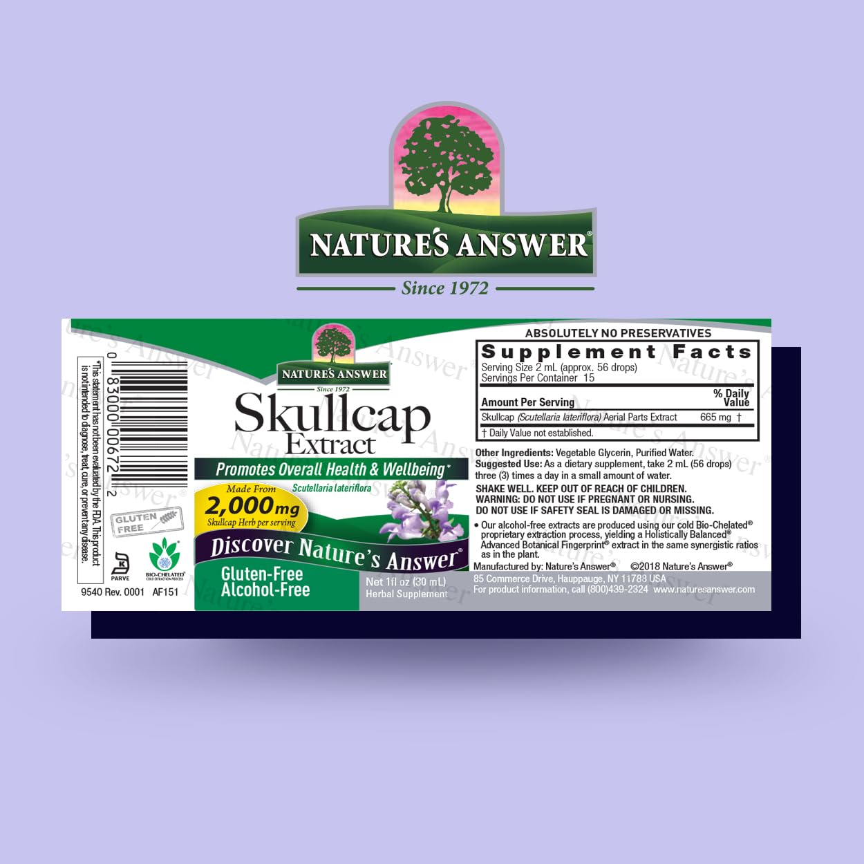 Nature's Answer Skullcap Liquid Extract 1 Ounce side view