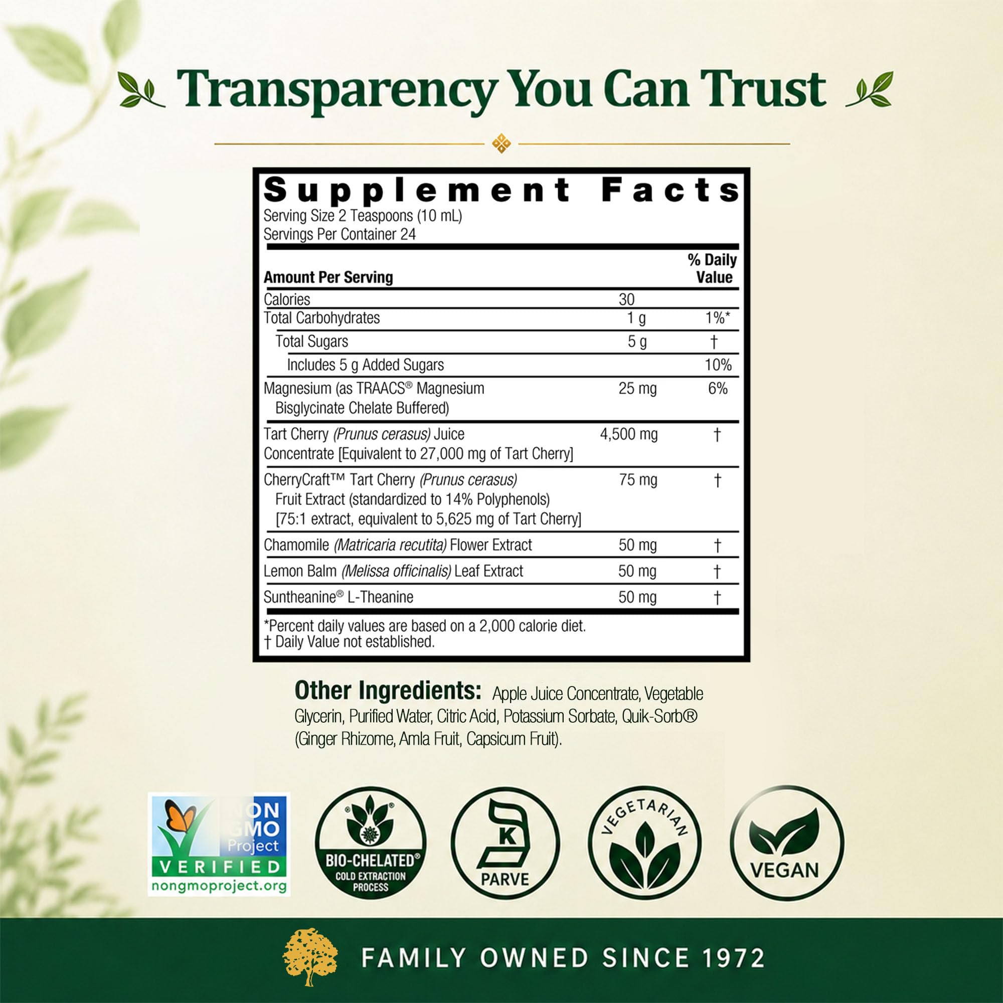 Nature's Answer Tart Cherry Juice 8 Fl Oz with ingredients displayed