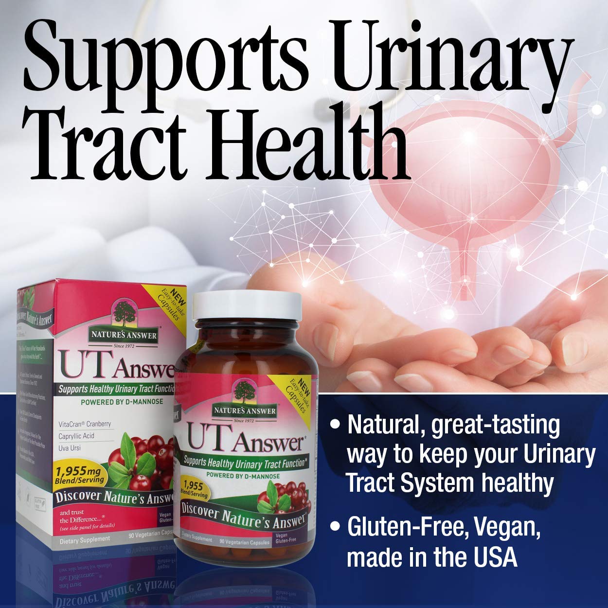 Nature's Answer UT Answer Cranberry 90 V-Caps bottle and capsules