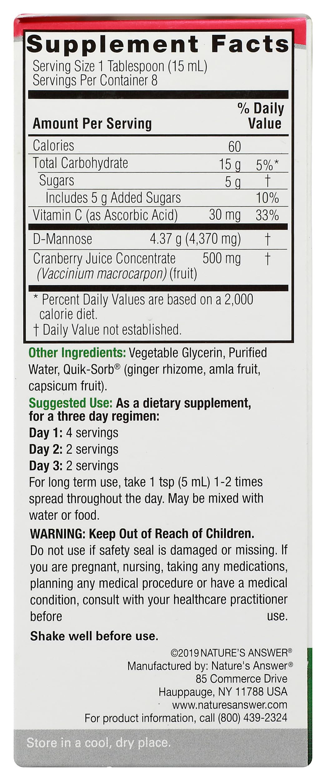 Nature's Answer UT Answer Cranberry D-Mannose Supplement dosage information