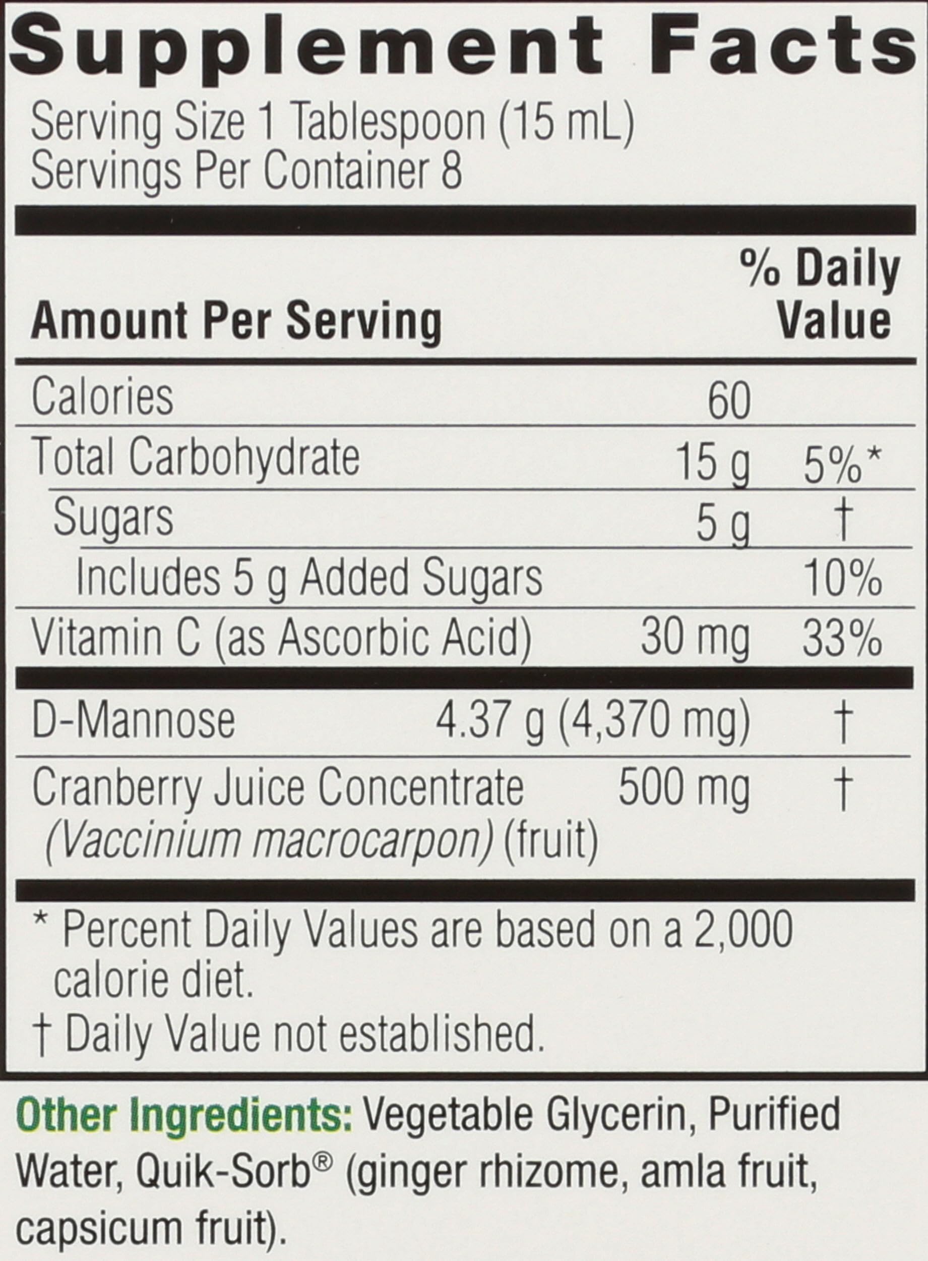 Nature's Answer UT Answer Cranberry D-Mannose Supplement label close-up