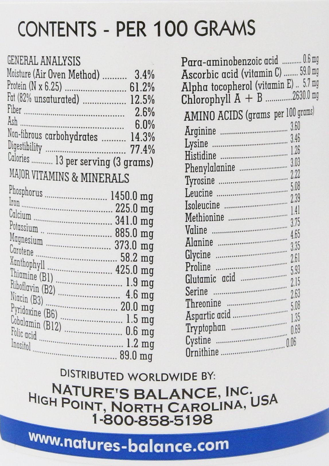 Nature's Balance Chlorella Pyrenoidosa powder close-up