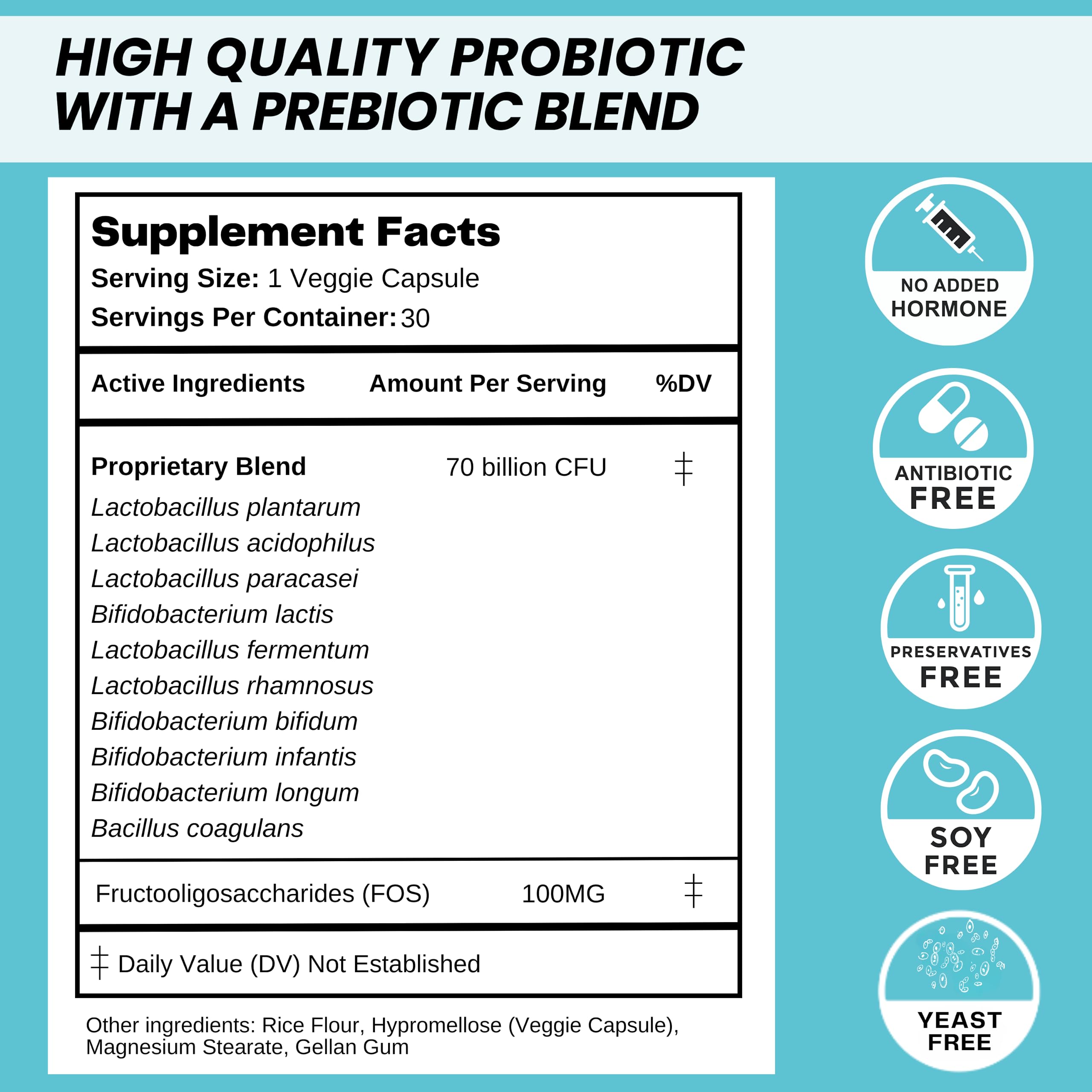 Nature's Base Probiotics 70 Billion CFUs bottle with a glass of water