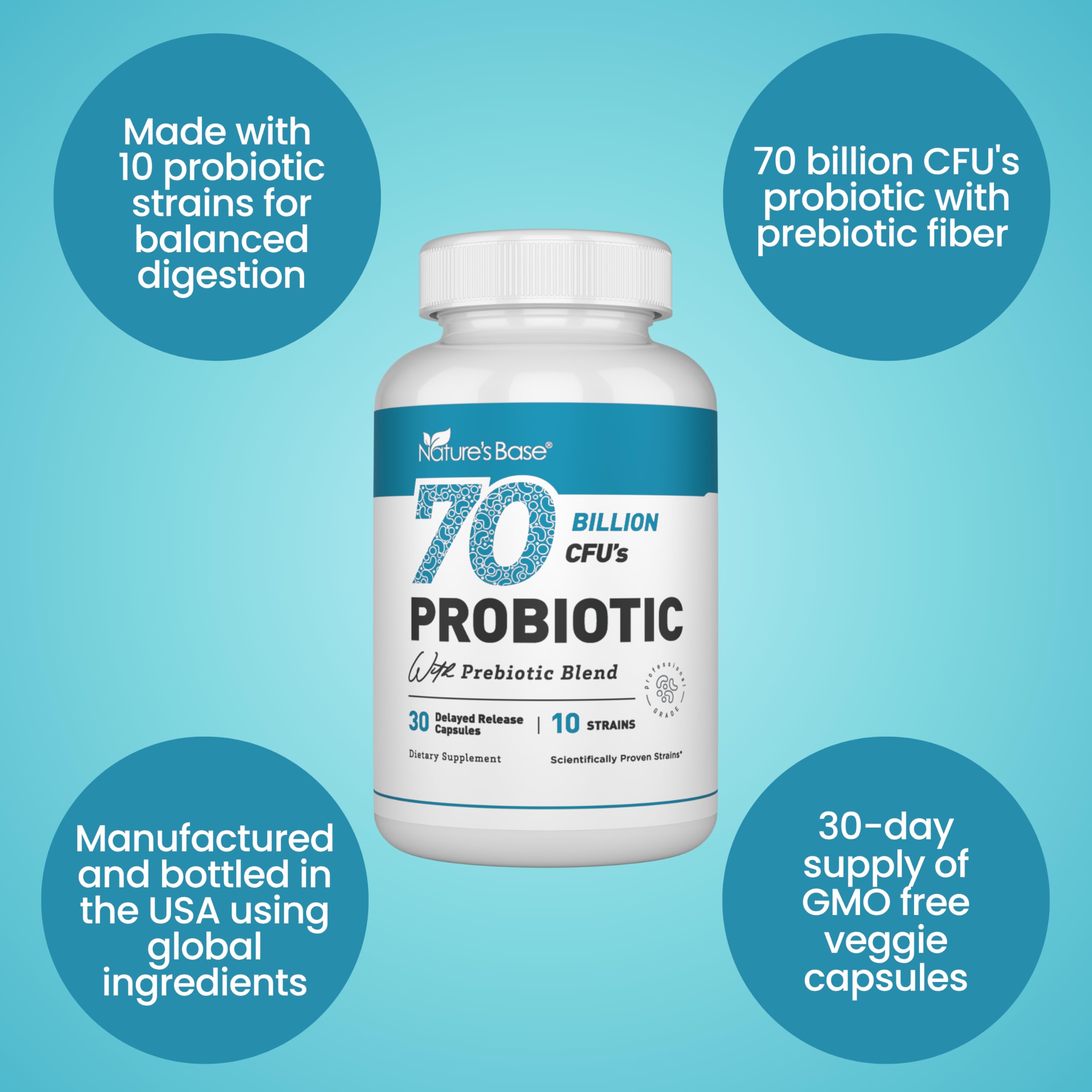 Nature's Base Probiotics 70 Billion CFUs capsule in hand