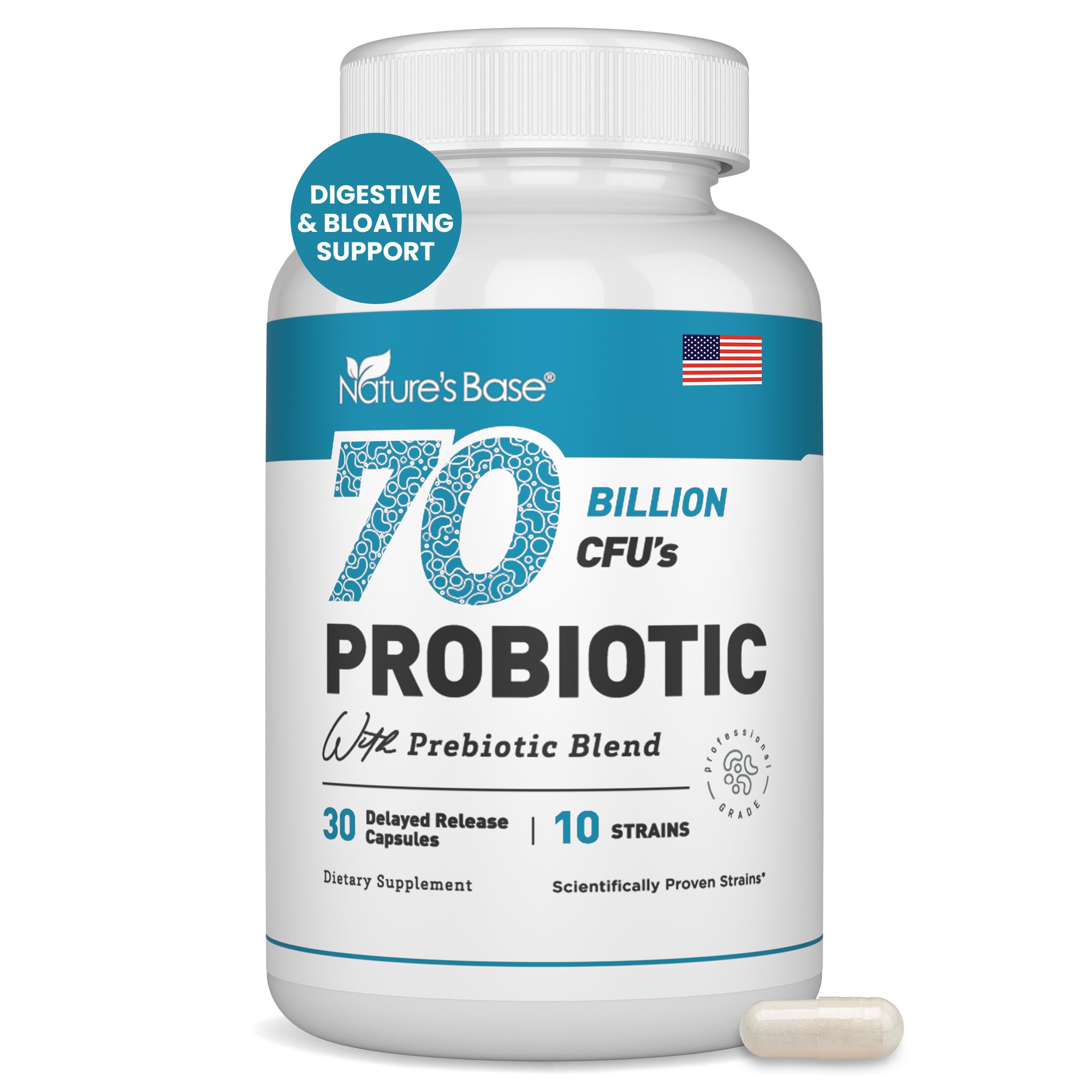 Nature's Base Probiotics 70 Billion CFUs front view of bottle