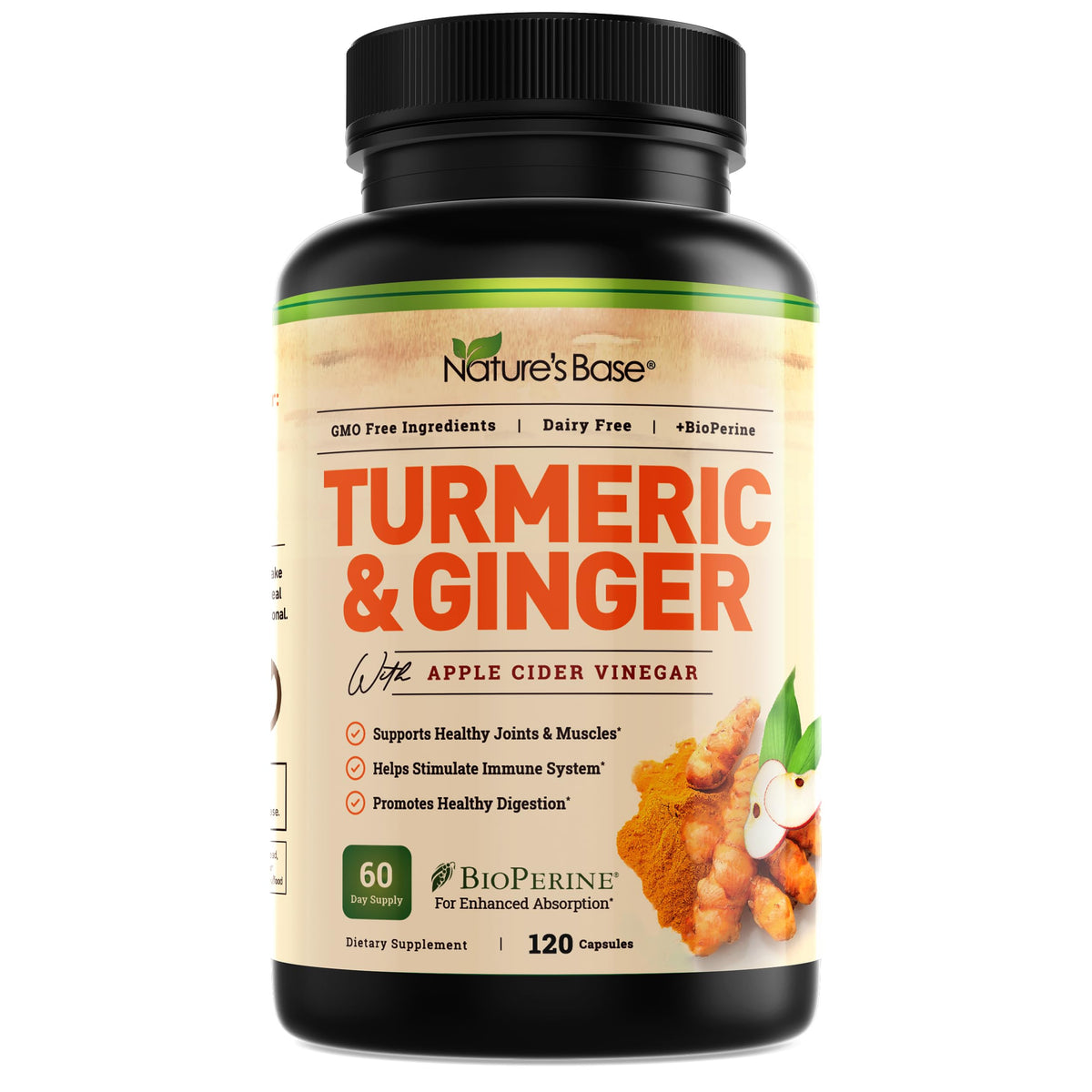 Nature's Base Turmeric Supplement bottle front view with label
