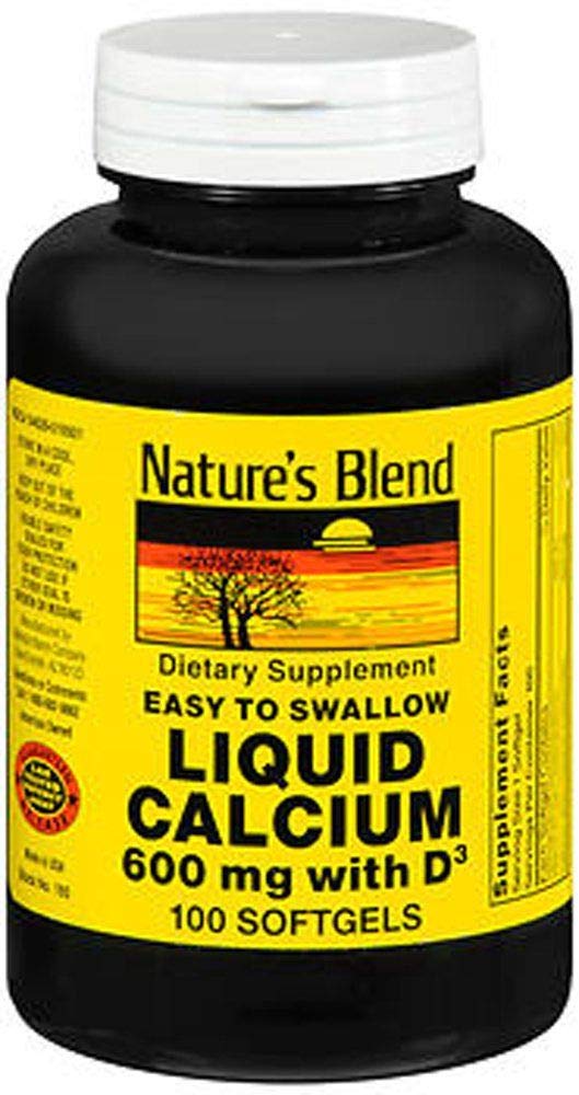 Nature's Blend Calcium Liquid 600 mg with D3 400 IU 100 Softgel packaging