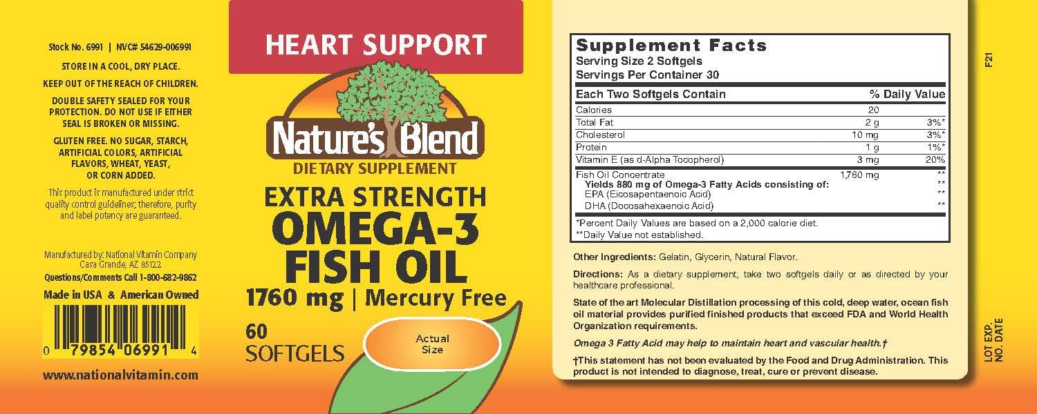 Nature's Blend Fish Oil 1760mg Omega 3 softgels side view