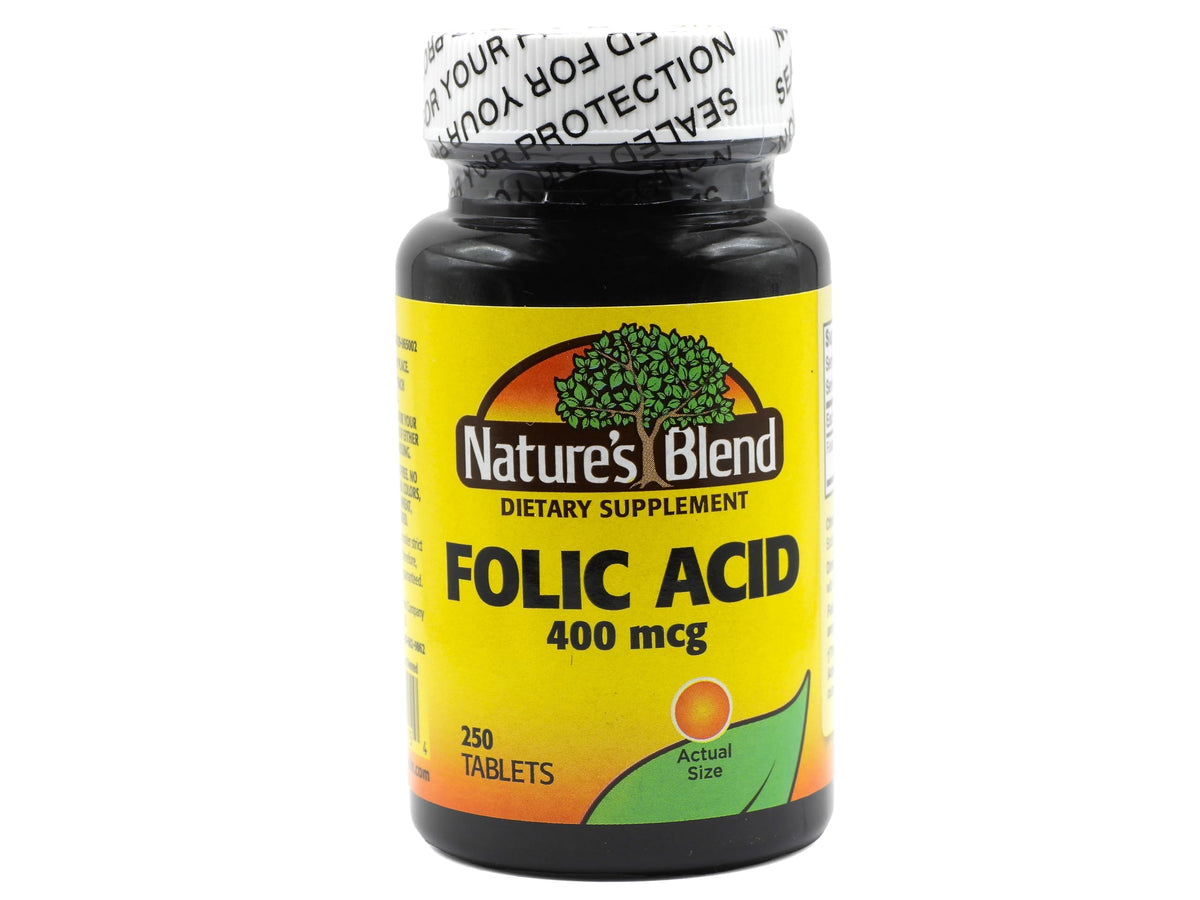 Nature's Blend Folic Acid 400 mcg tablets front view