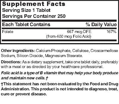 Nature's Blend Folic Acid 400 mcg tablets side view