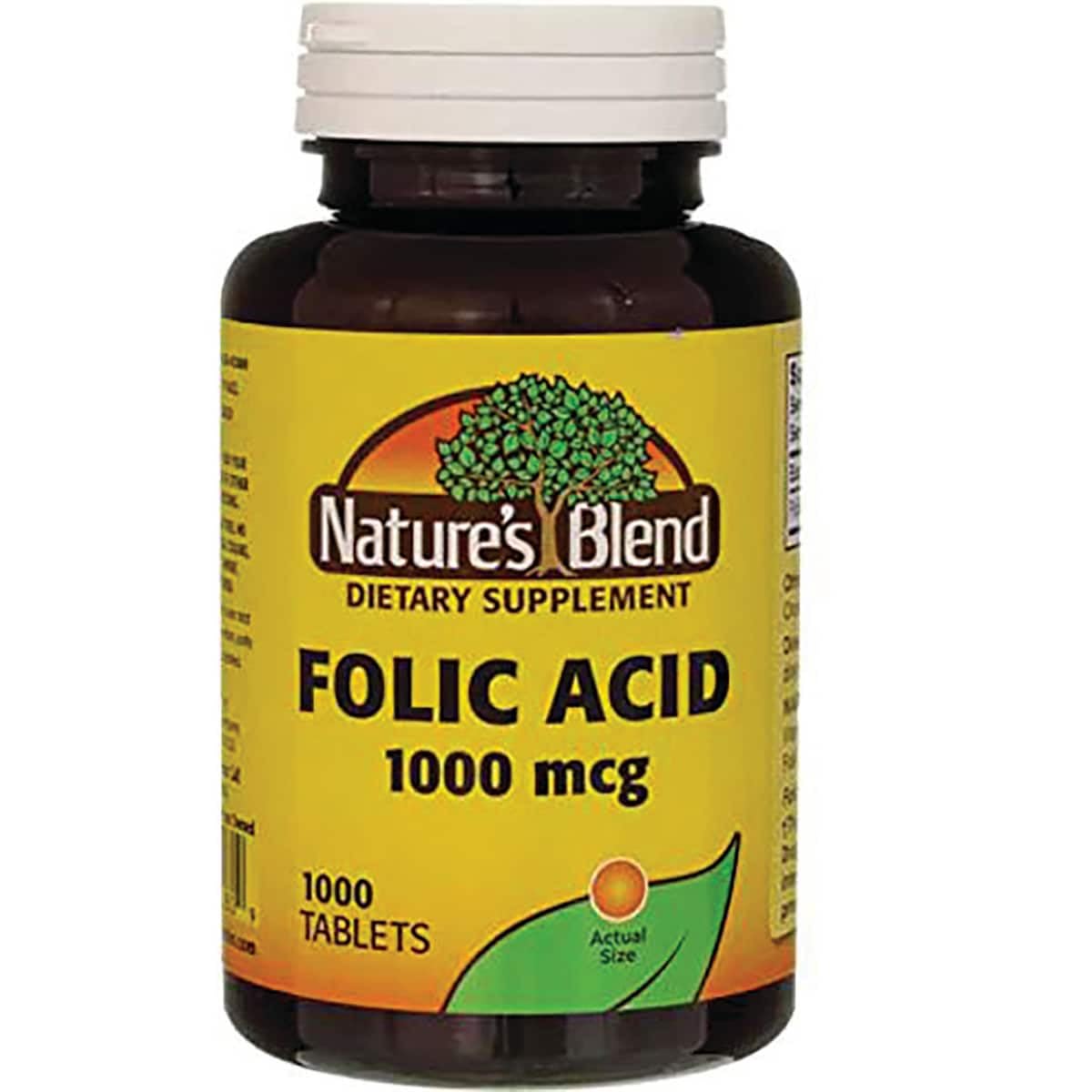 Nature's Blend Folic Acid Tablets 1000 mcg front view of container