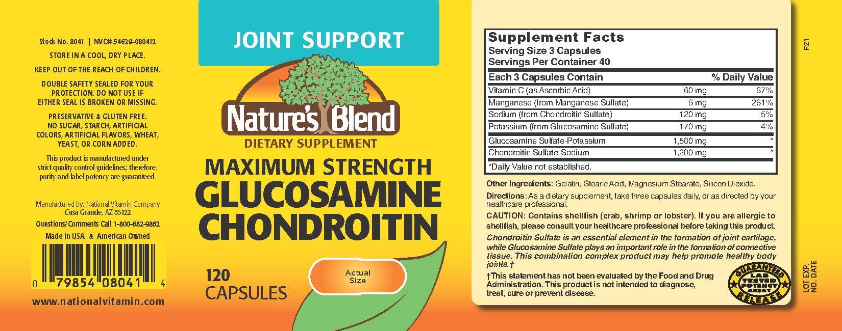 Nature's Blend Glucosamine Chondroitin Maximum Strength 120 Capsules side view
