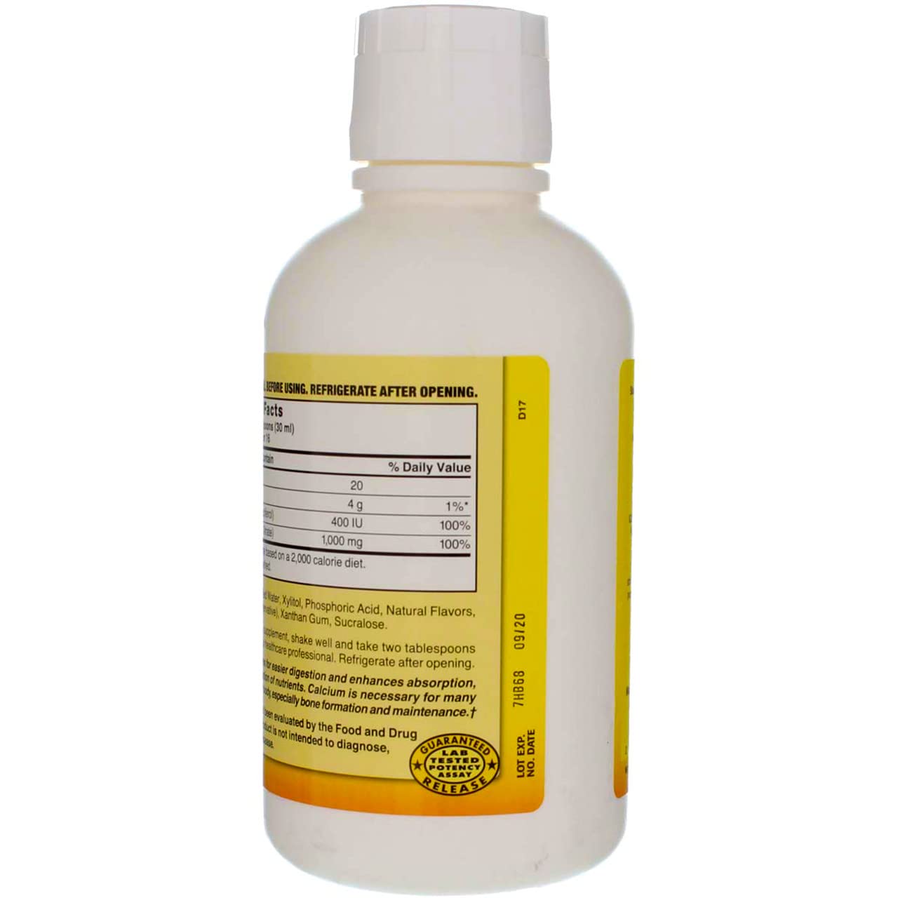 Nature's Blend Liquid Calcium Citrate 16 fl oz bottle on kitchen counter