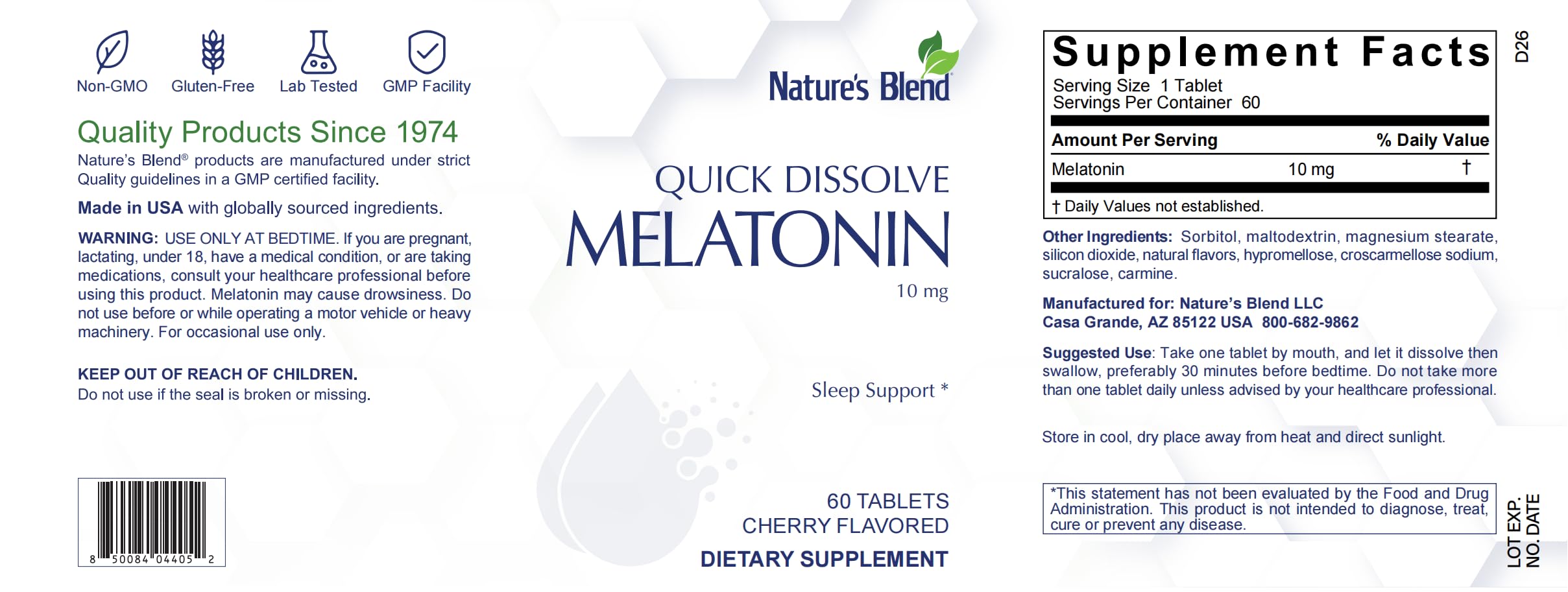 Nature's Blend Melatonin 10mg Cherry Tablets packaging