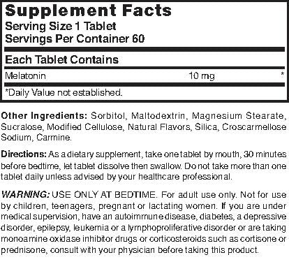 Nature's Blend Melatonin 10mg packaging with 60 tablets