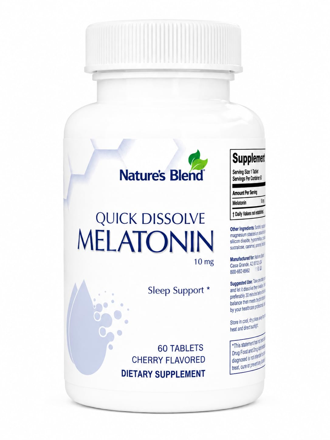 Nature's Blend Melatonin 10mg Quick Dissolve Cherry Tablets front view