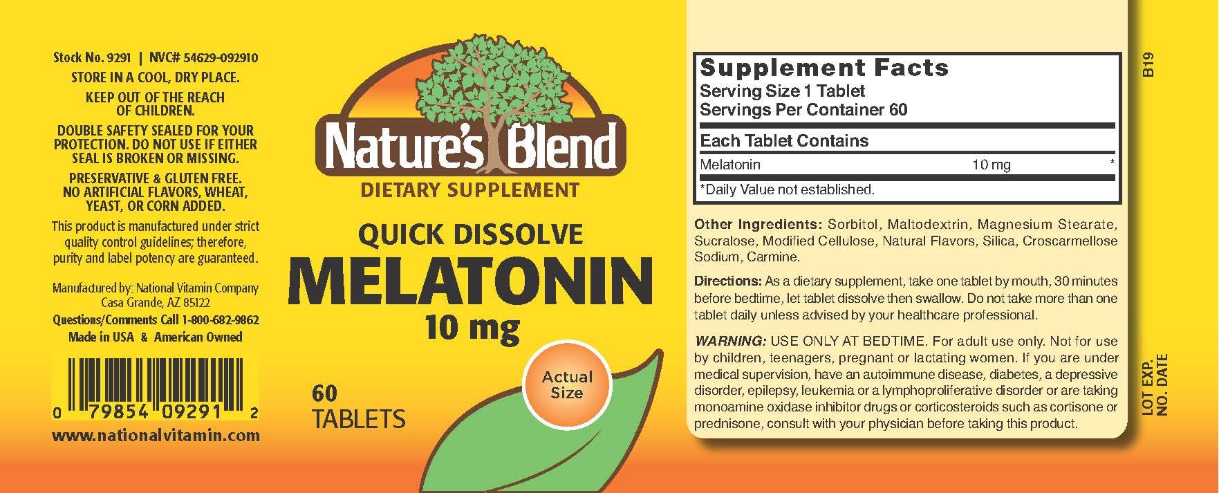 Nature's Blend Melatonin 10mg tablet side view