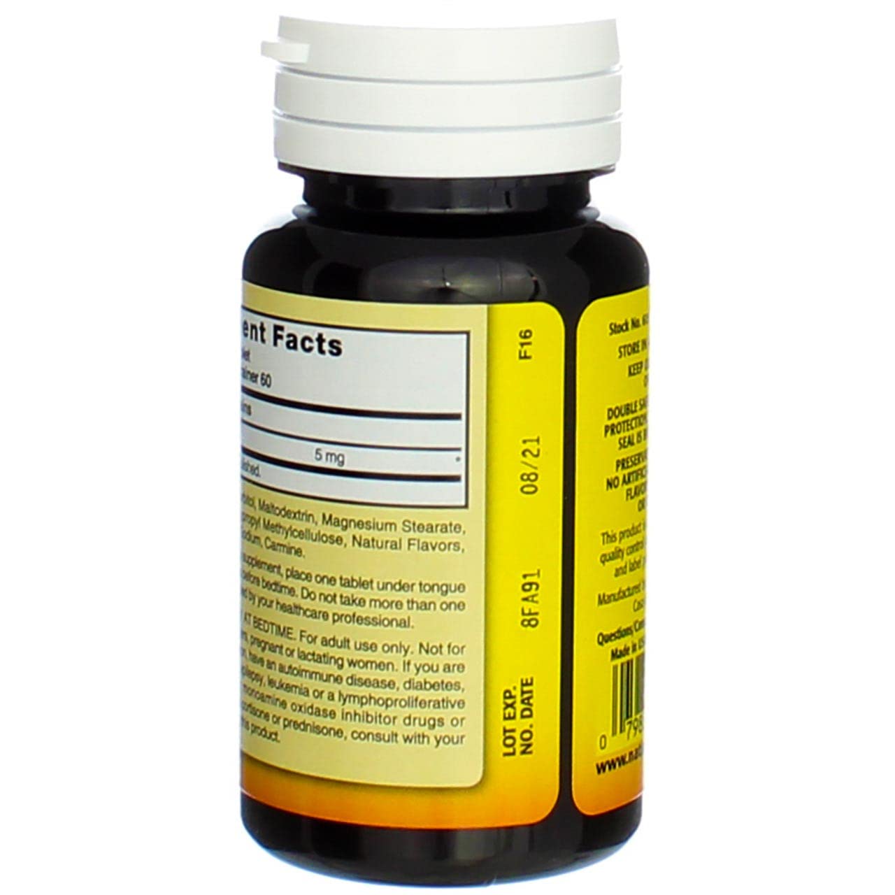 Nature's Blend Melatonin 5 mg Tablets back view of packaging