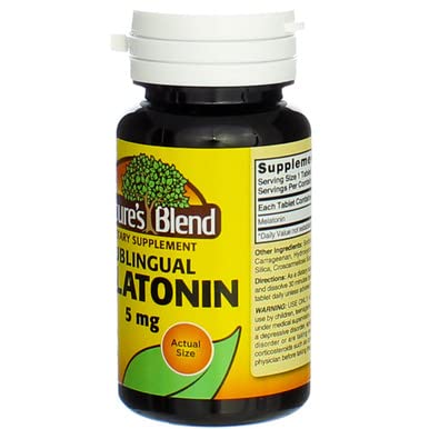 Nature's Blend Melatonin 5 mg Tablets with a measuring spoon