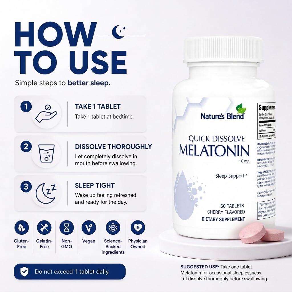 Nature's Blend Melatonin Cherry Tablets bottle with label