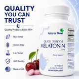 Nature's Blend Melatonin Cherry Tablets with a glass of water