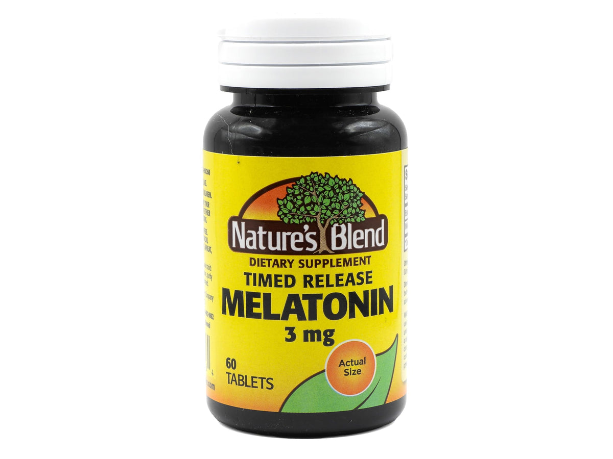 Nature's Blend Melatonin Sleep Tablets front view with packaging
