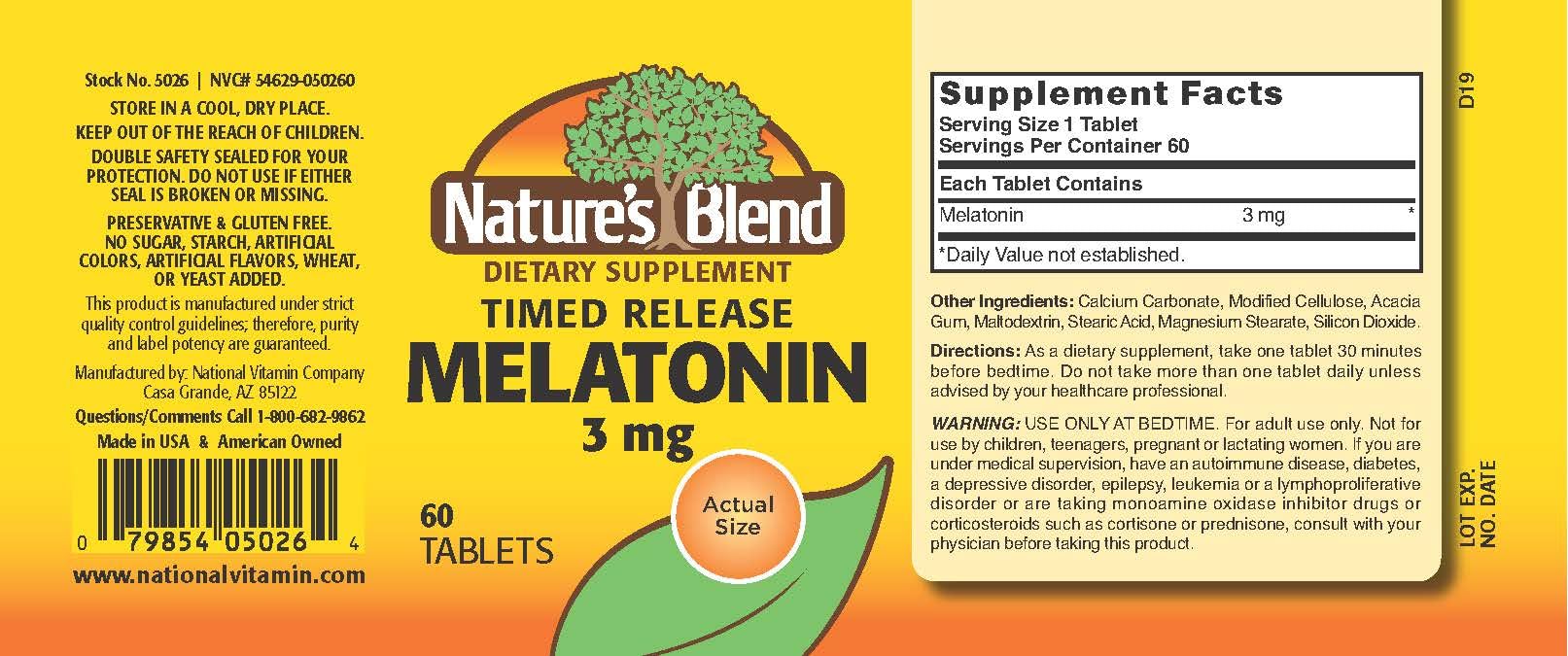 Nature's Blend Melatonin Sleep Tablets showing tablet form