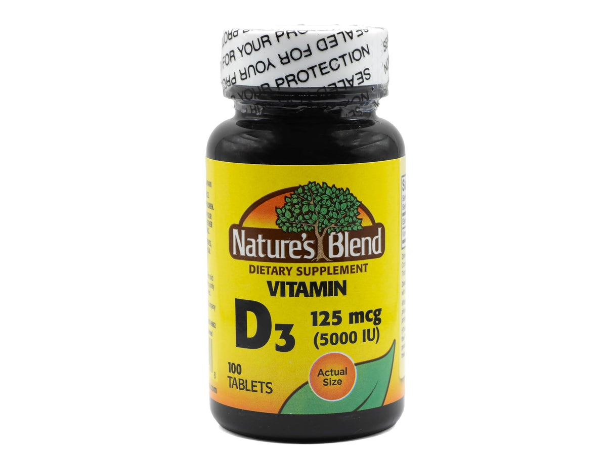 Nature's Blend Ultra Strength Vitamin D3 5000 IU tablet bottle front view