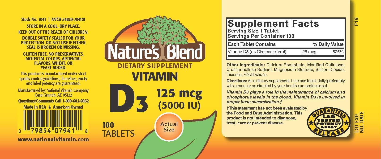 Nature's Blend Ultra Strength Vitamin D3 5000 IU tablets close-up