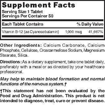 Nature's Blend Vitamin B12 Tablets 1000 mcg side view showing tablet details