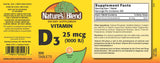 Nature's Blend Vitamin D3 1000 IU bottle side view
