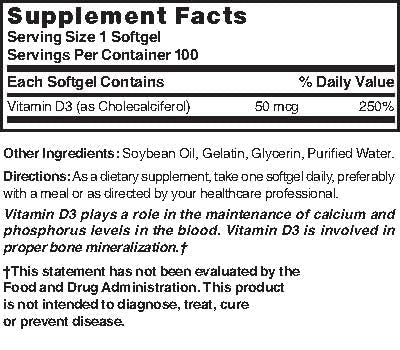 Nature's Blend Vitamin D3 Softgels bottle with label details