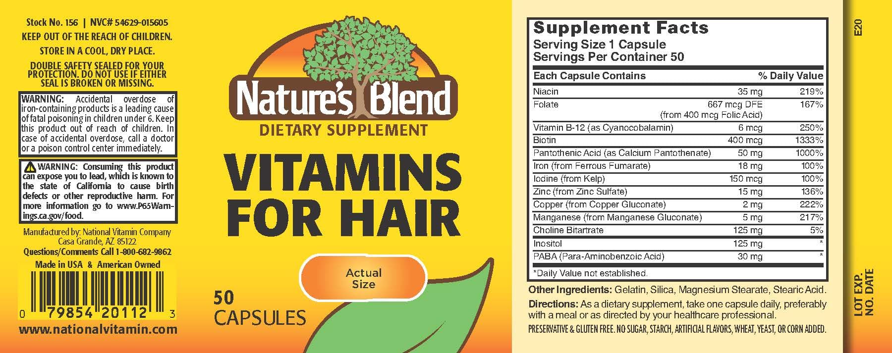 Nature's Blend Vitamins For Hair Capsules packaging side view