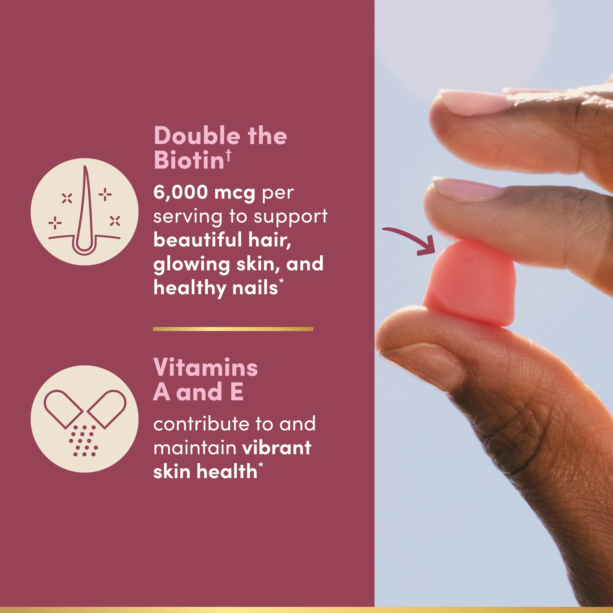 Nature's Bounty Advanced Hair Skin & Nails Gummies back view, nutritional information