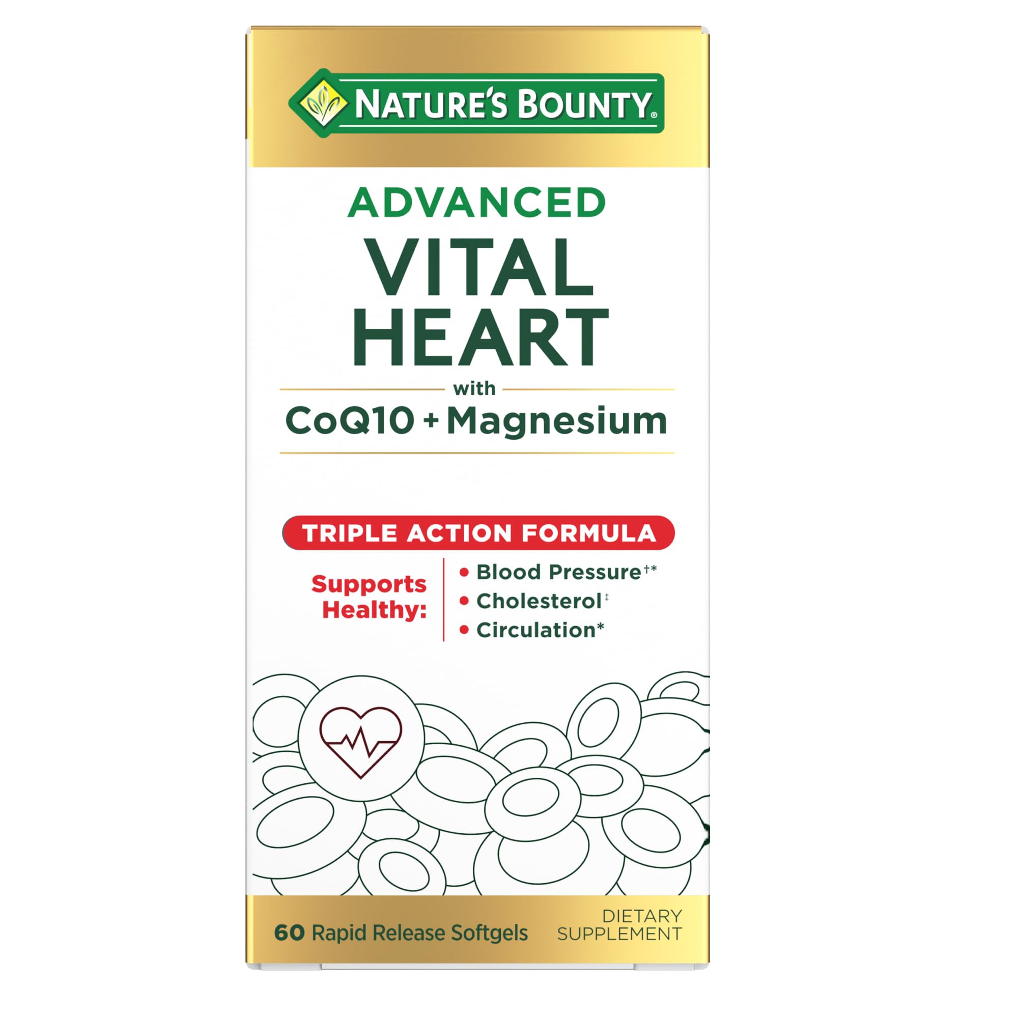 Nature's Bounty Advanced Vital Heart CoQ10 + Magnesium 200mg softgel front view