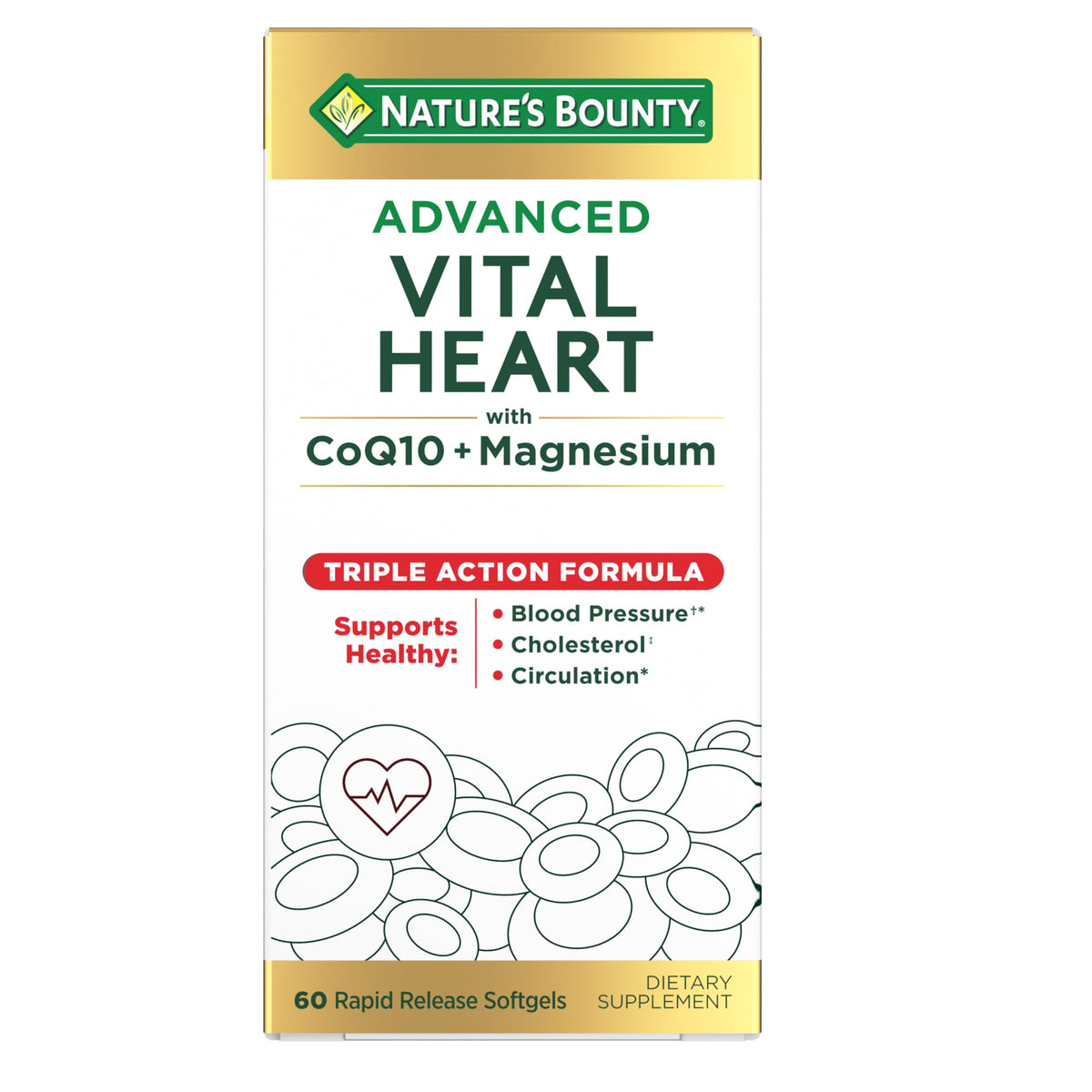 Nature's Bounty Advanced Vital Heart CoQ10 + Magnesium 200mg softgel front view