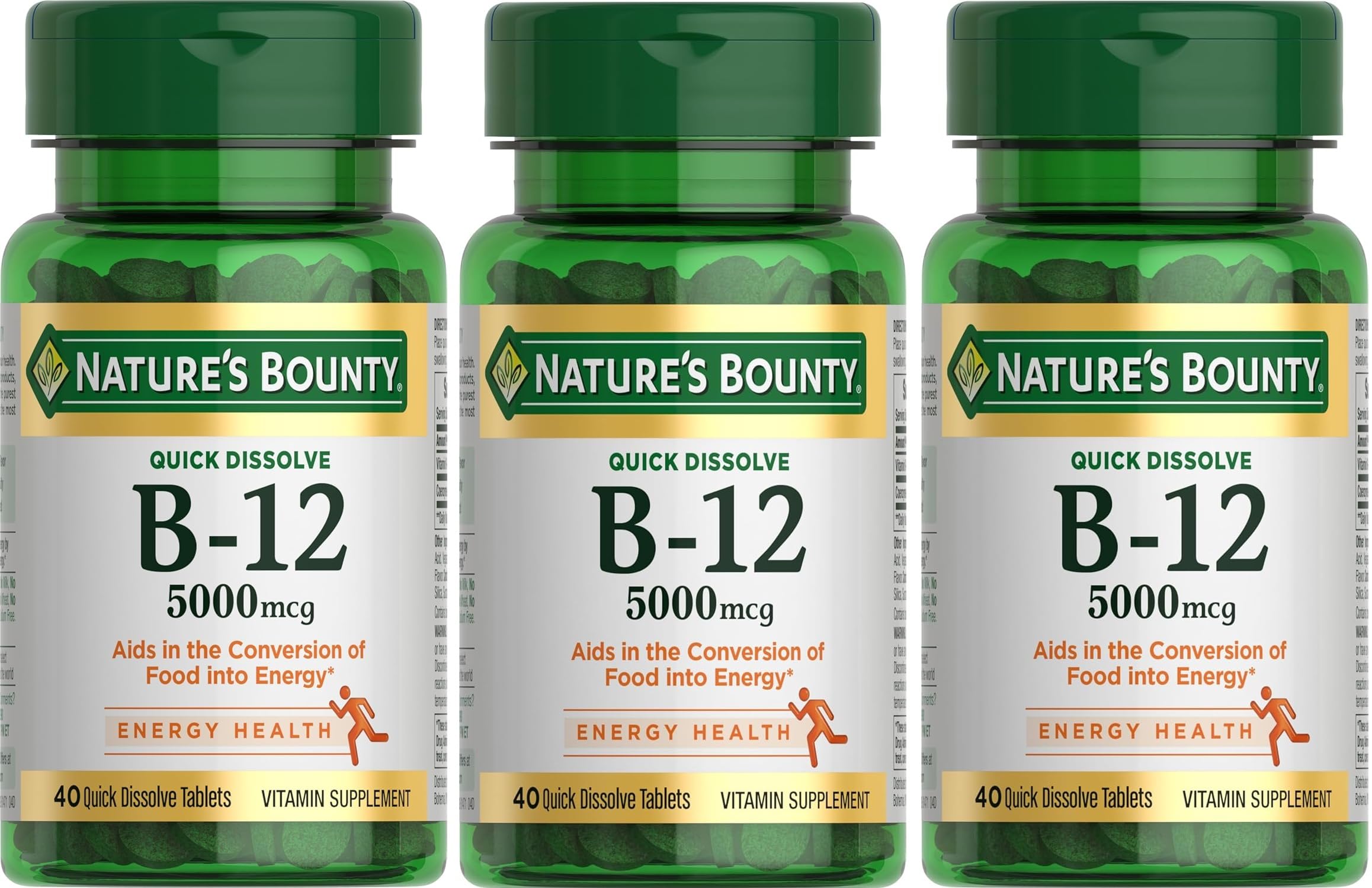 Nature's Bounty B-12 Quick Dissolve Tablets front view with packaging