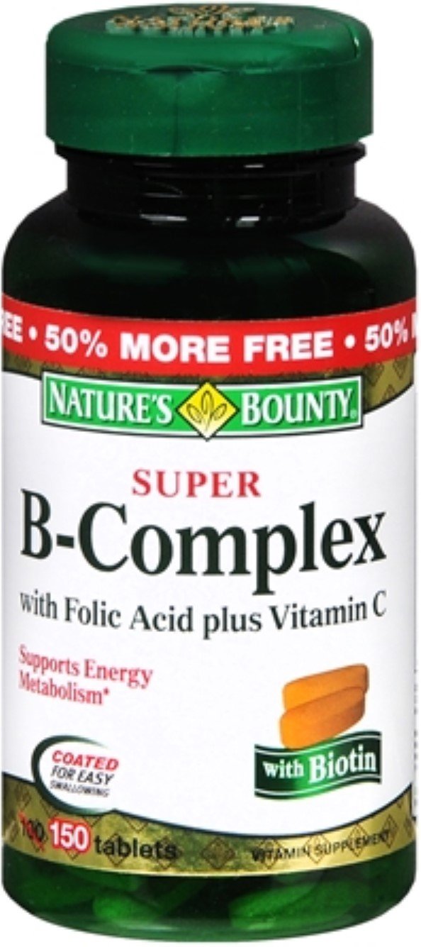 Nature's Bounty B-Complex with Folic Acid Plus Vitamin C 150 tablets front view