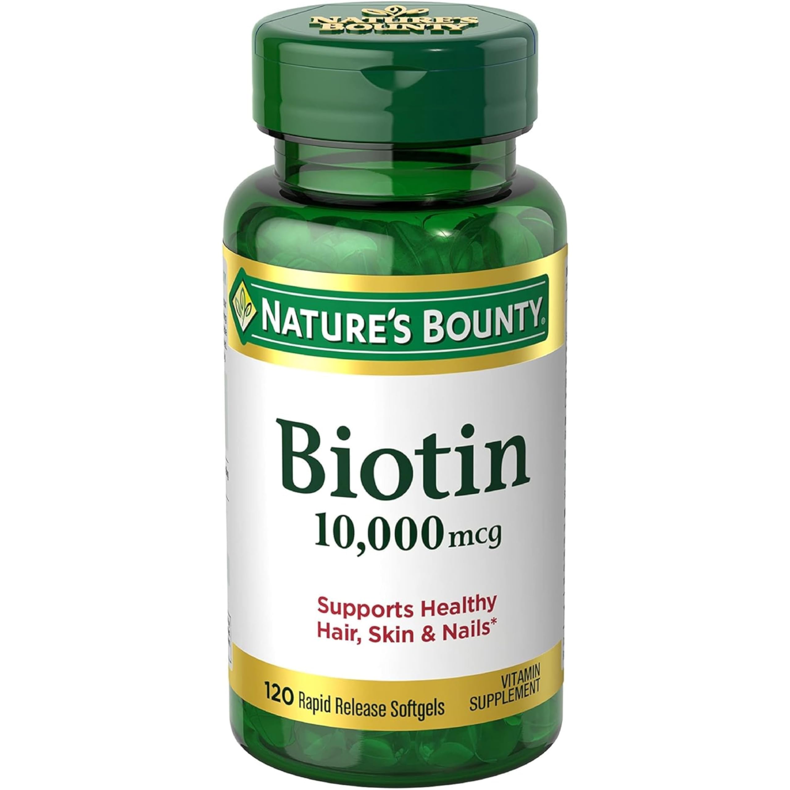 Nature's Bounty Biotin 10,000 mcg softgels front view