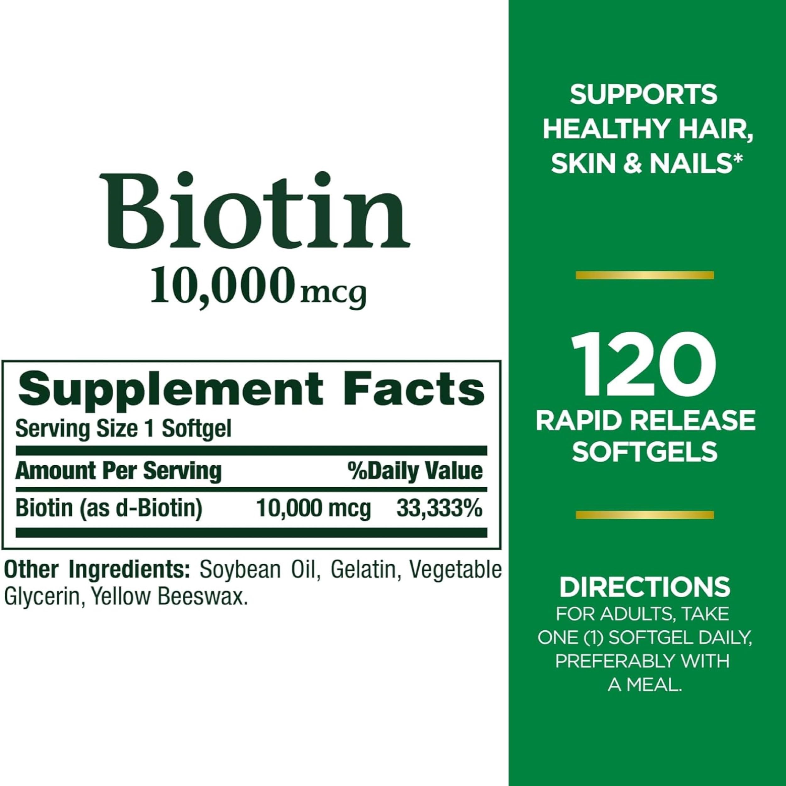 Nature's Bounty Biotin 10,000 mcg softgels side view
