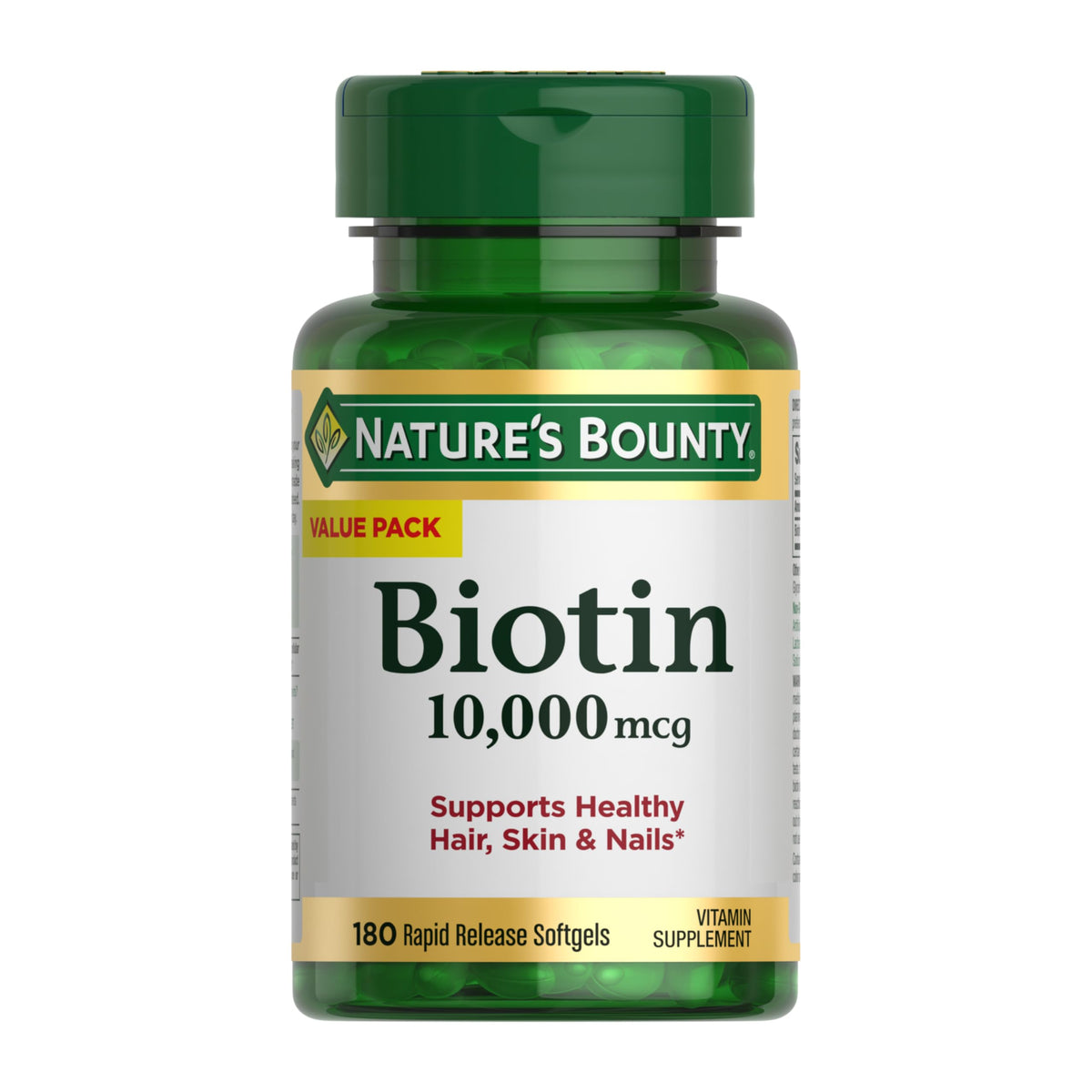 Nature's Bounty Biotin 10000mcg softgels front view