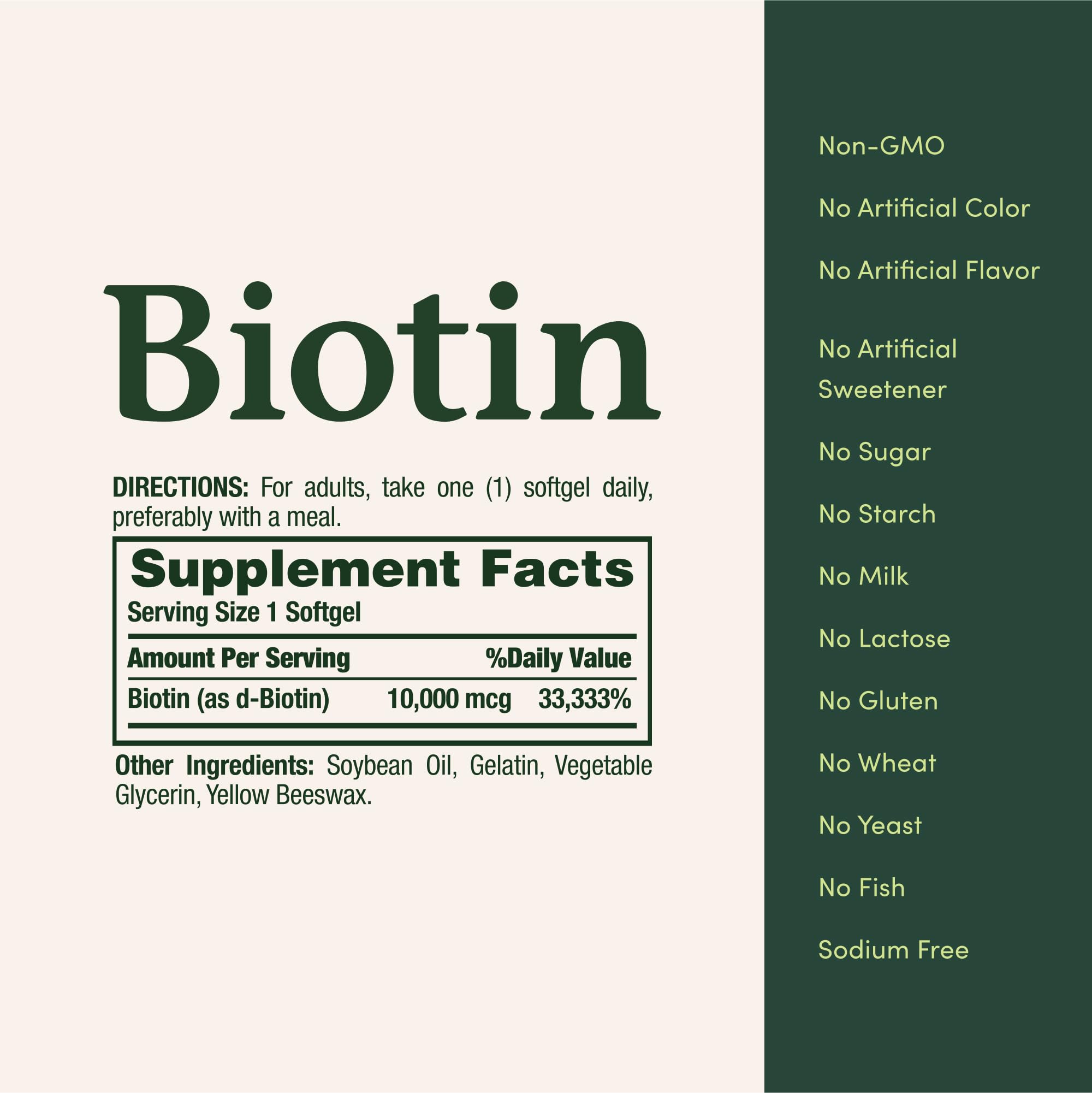 Nature's Bounty Biotin 10000mcg softgels ingredients list