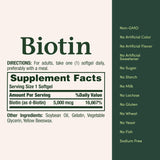 Nature's Bounty Biotin Softgels 5000 mcg bottle side view