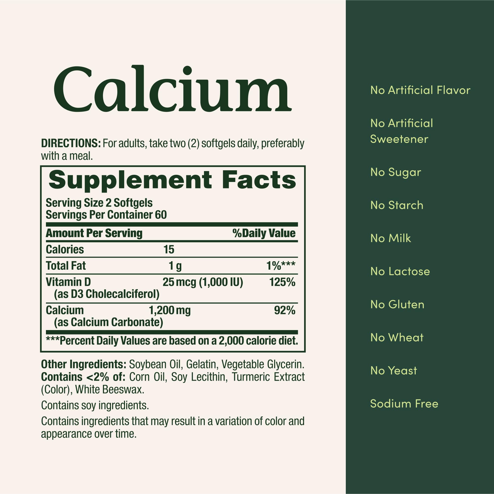 Nature's Bounty Calcium Plus Vitamin D3 ingredients list