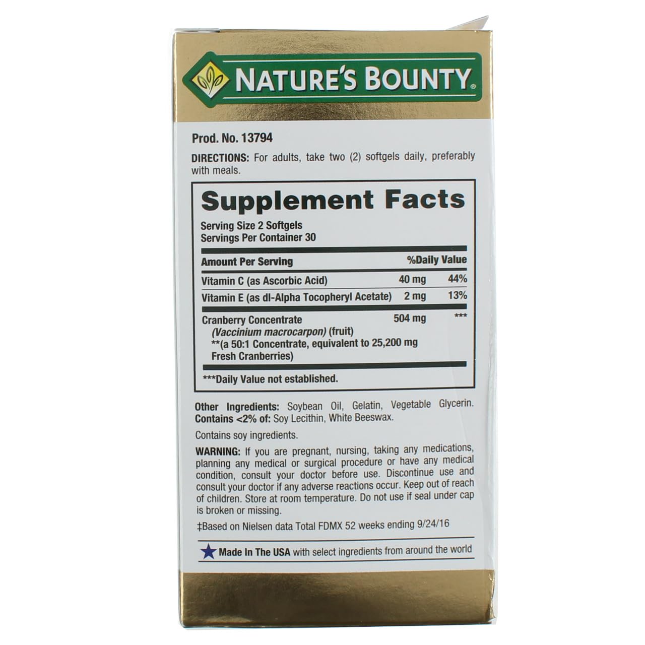 Nature's Bounty Cranberry Concentrate Softgels side view