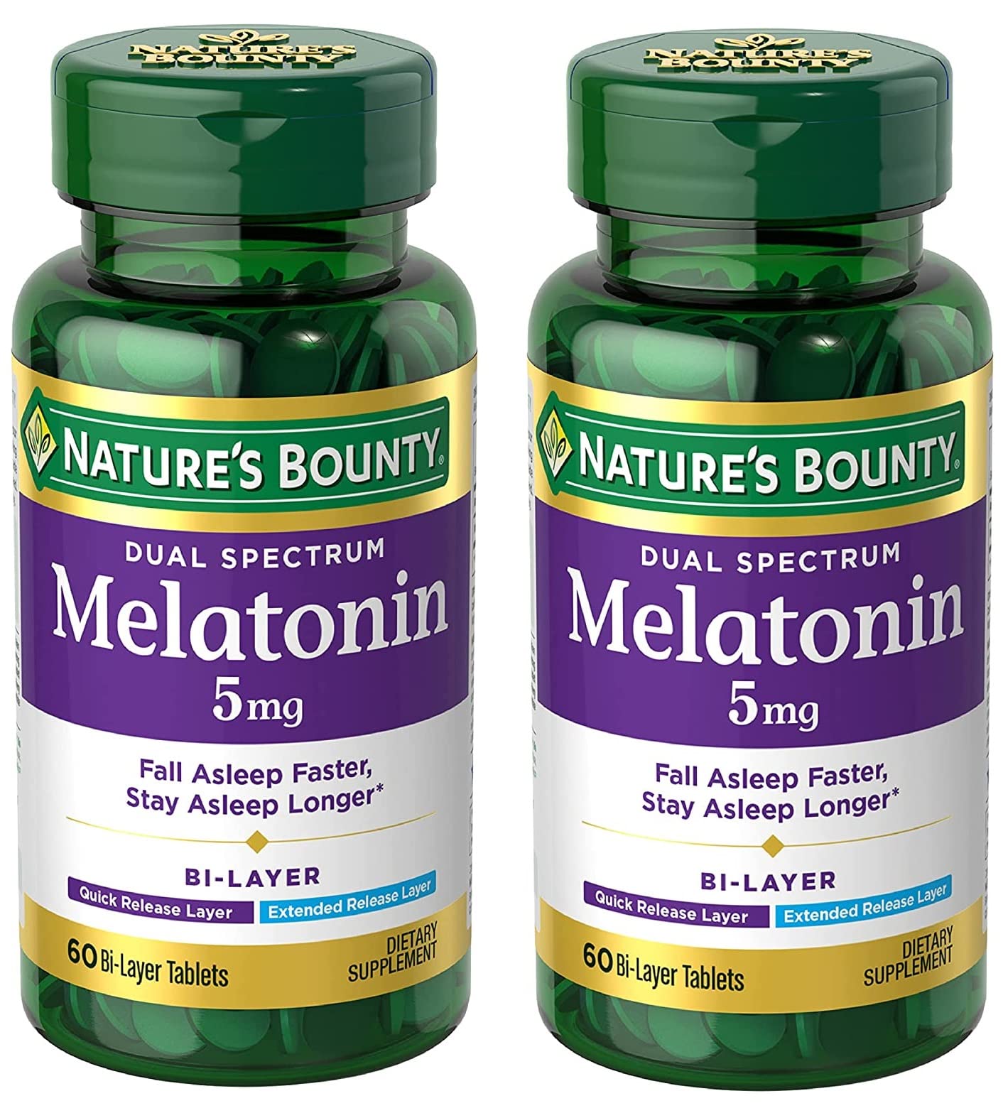 Nature's Bounty Dual Spectrum Melatonin tablets pack of 2 front view